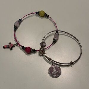 Alex & Ani silver and Pink handmade beaded bracelets, OS good condition